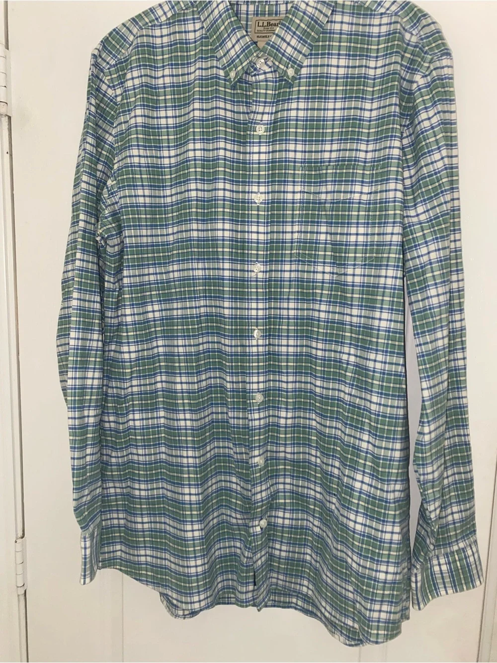 L.L. Bean Men’s Blue Green Plaid Slightly Fitted Button-Down New Shirt L/Tall